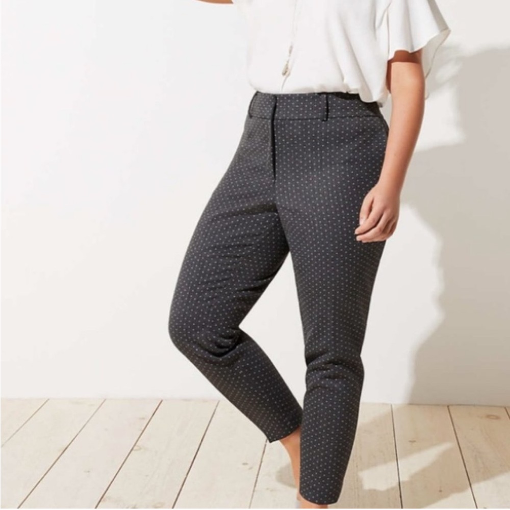 LOFT Marisa Skinny Grey Black Pin Dot Detail Business Casual Pants Size 2